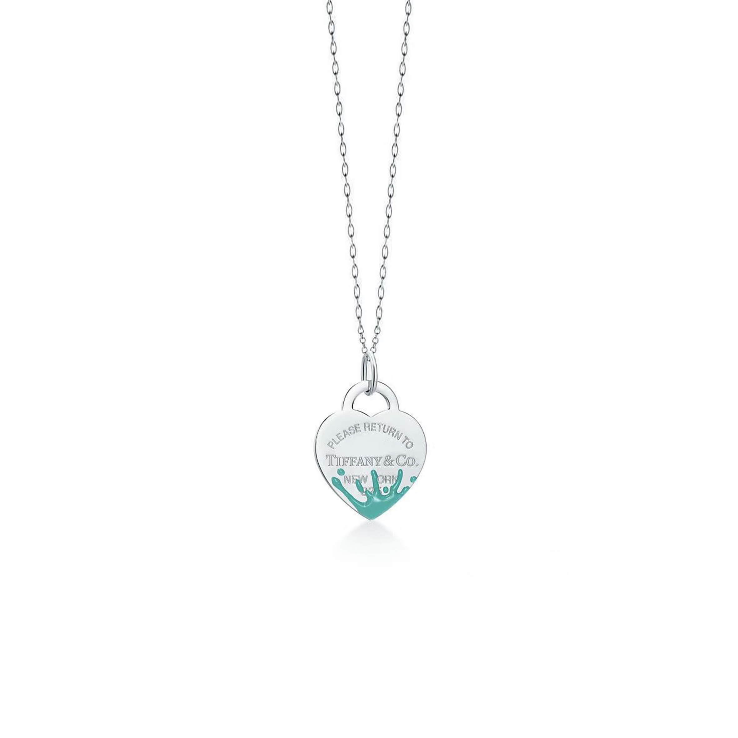 TIFFANY HEART-SHAPED BLUE ENAMEL INK SPLASH NECKLACE 
